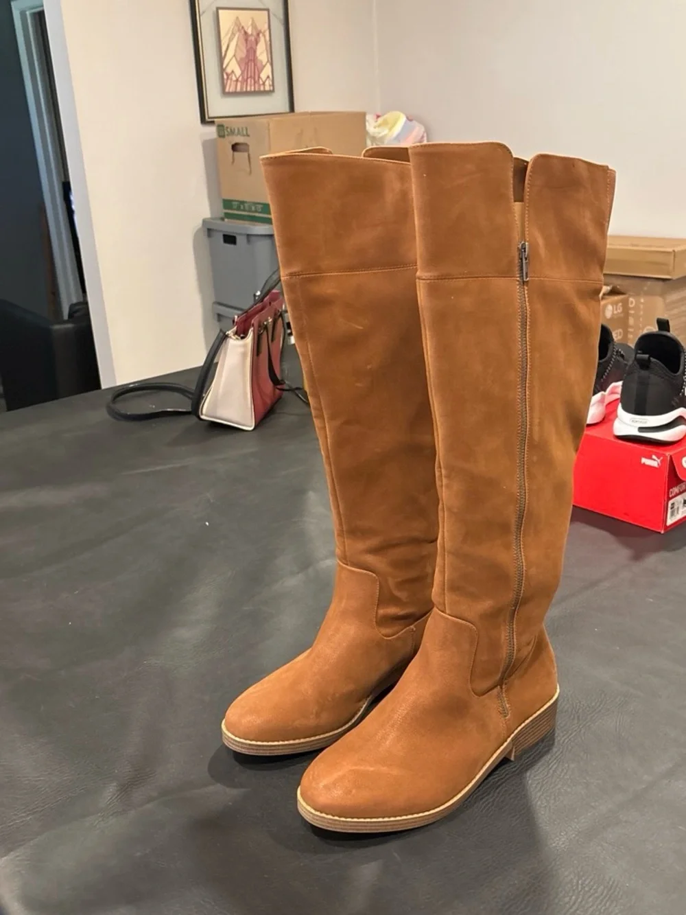 Women's Tall Tan Knee-High Zip Riding Boots